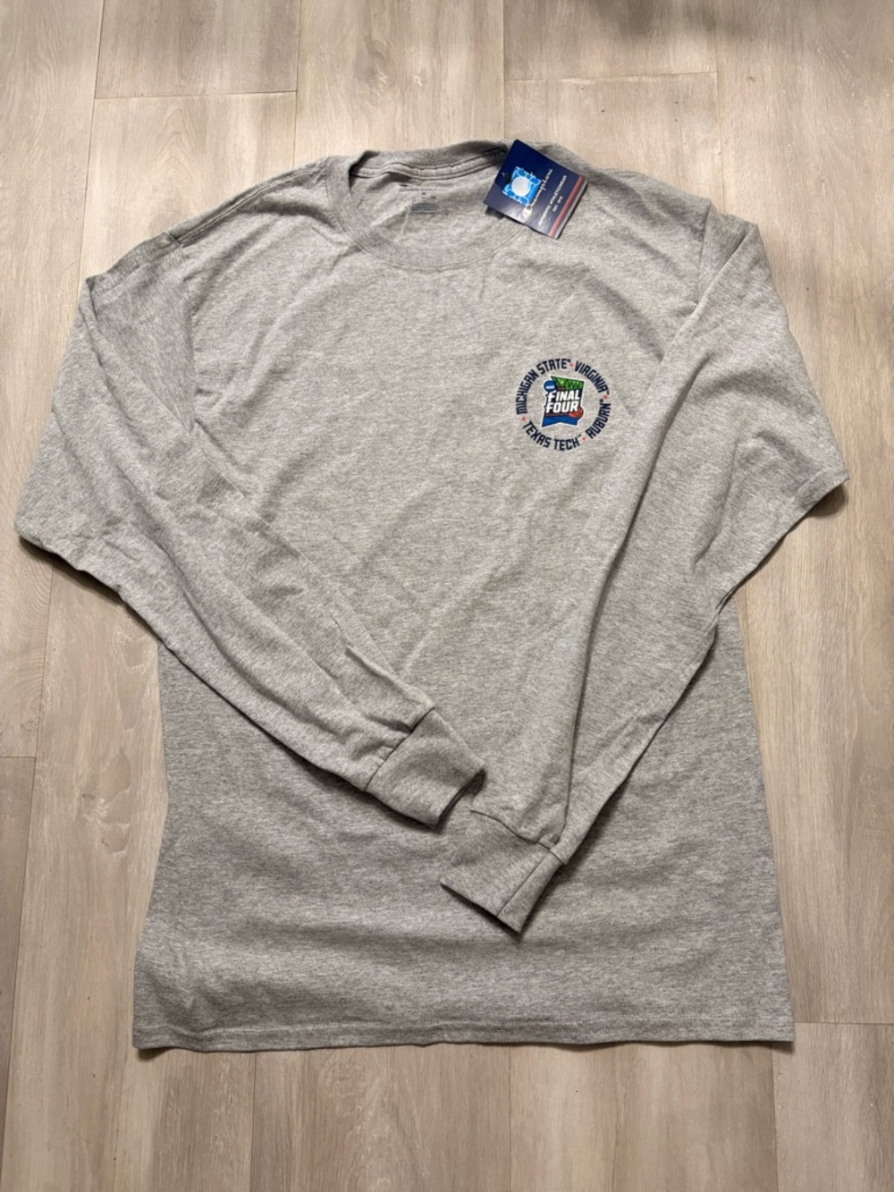 Champion Grey Long Sleeve Tee with Small Chest Final Four Logo